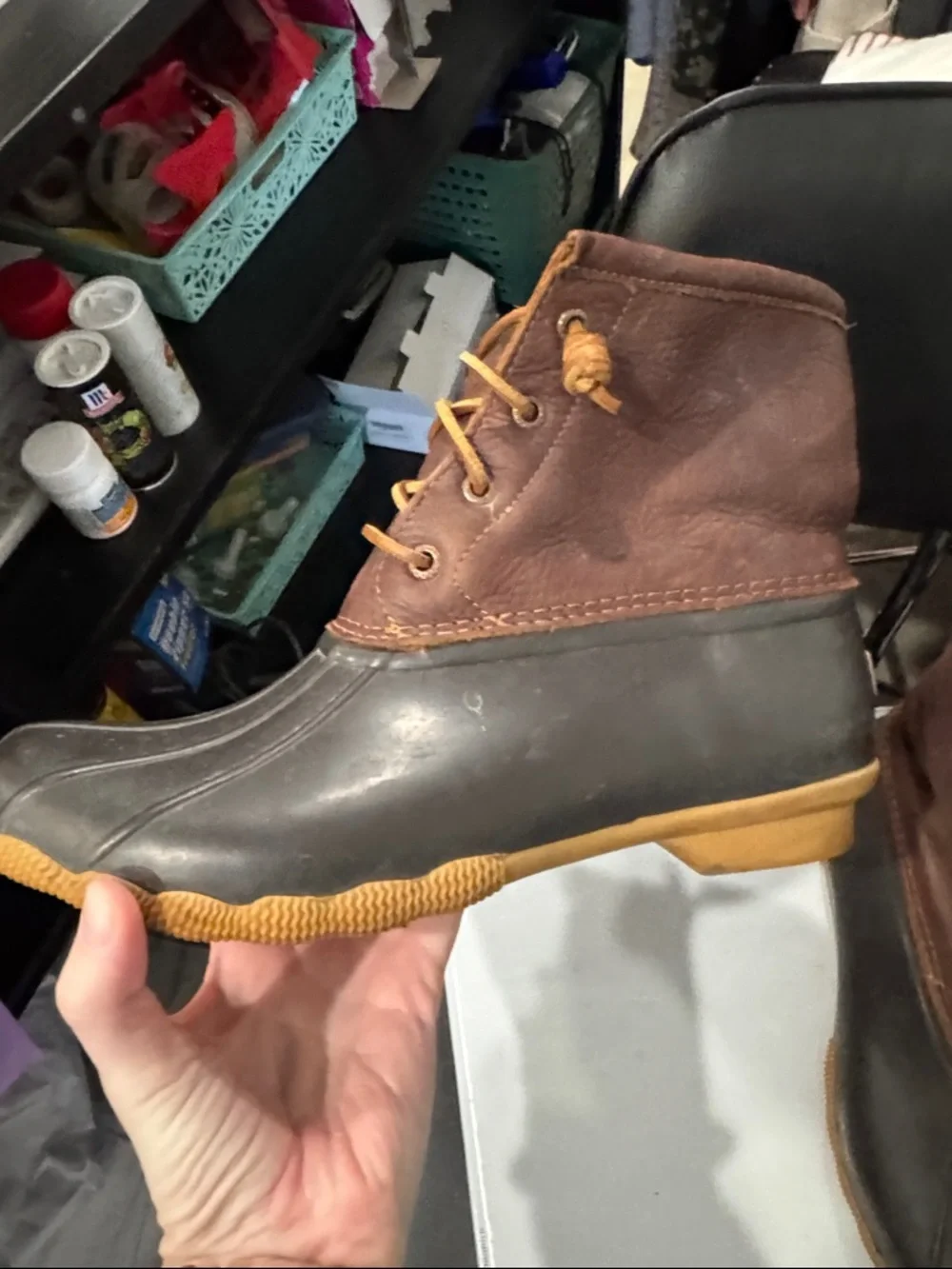 Sperry Two-Tone Brown Leather and Black Rubber Duck Boots